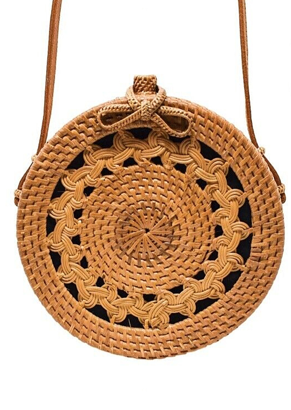 New Poppy + Sage Fiona Rattan Handbag Round Crossbody Woven Straw Boho Bag 8"